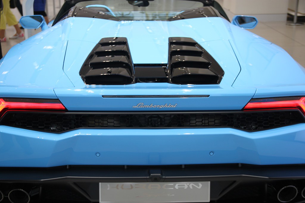 Luxury Lamborghini sports car in showroom